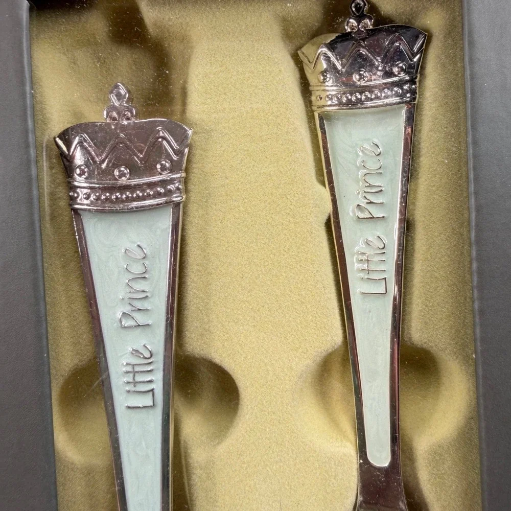Demdaco Little Prince Spoon & Fork Keepsake Gift Set Silver Mint Crown New‎ Box